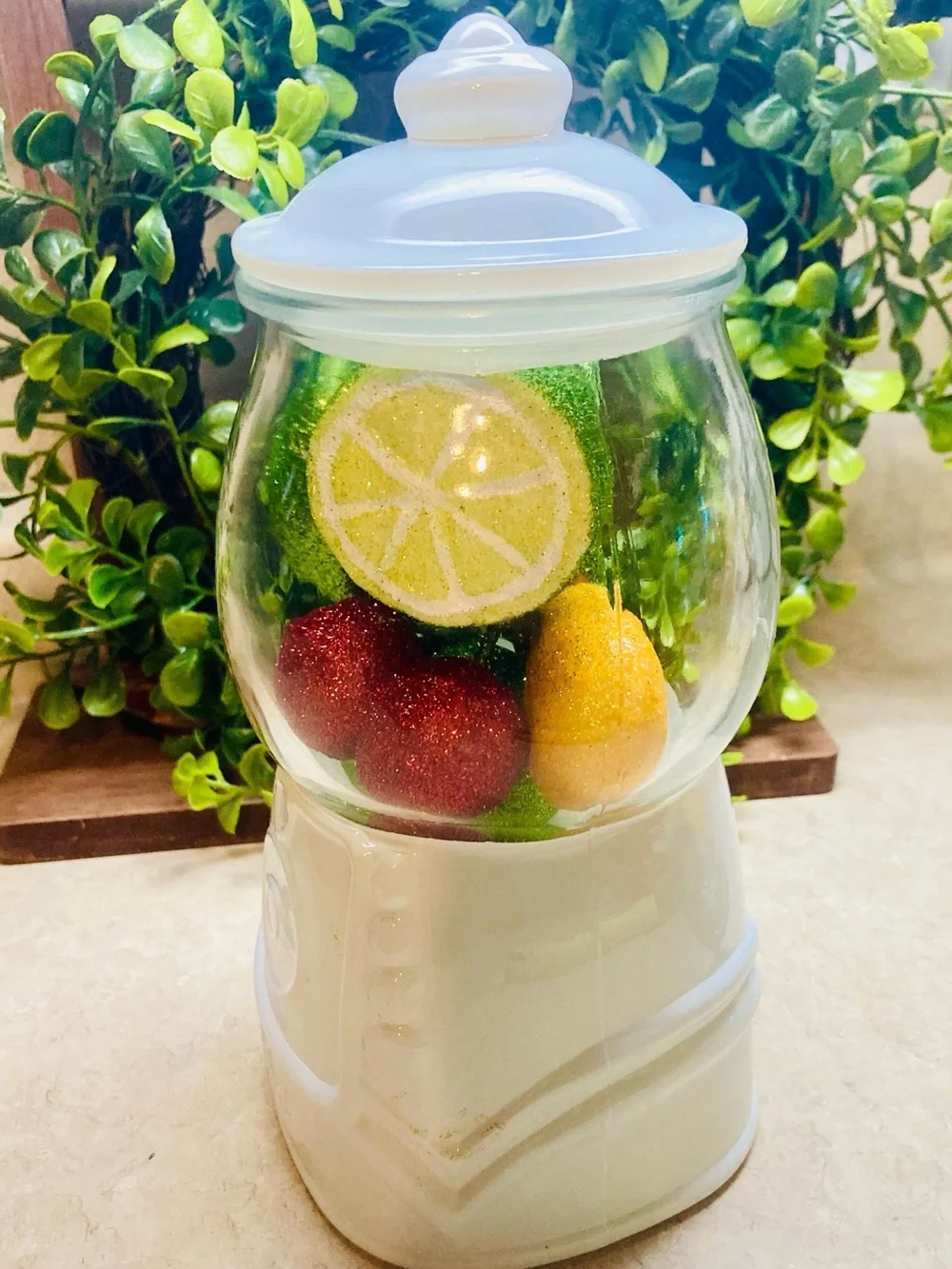 Target Gumball Machine - White 8” Gumball already filled w/ colorful fruit decor
